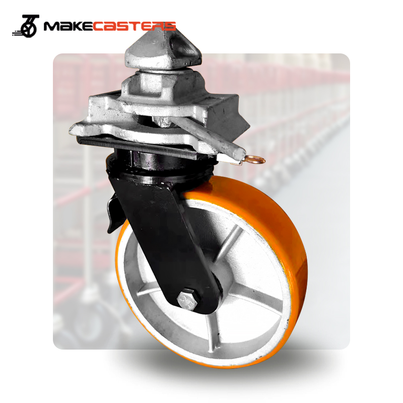 Heavy Duty Caster Wheels Swivel Locking Industrial 6 8 10 12 inch Metal Cast Iron Nylon Shipping Container Twin Wheel Casters Iron Core PU