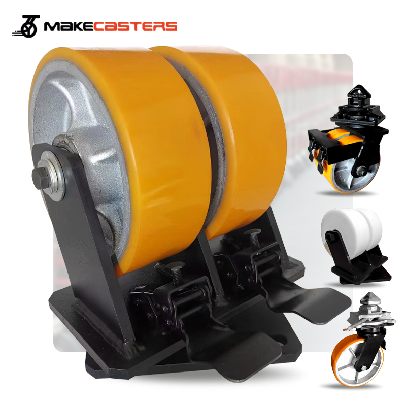 Heavy Duty Caster Wheels Swivel Locking Industrial 6 8 10 12 inch Metal Cast Iron Nylon Shipping Container Twin Wheel Casters yellow