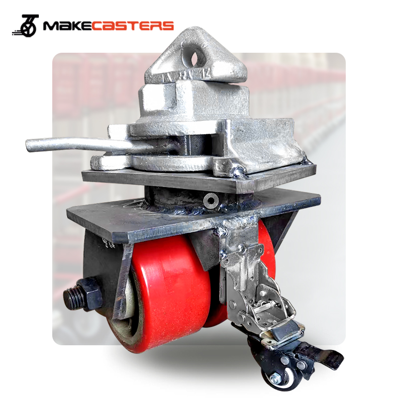 Heavy Duty Caster Wheels Swivel Locking Industrial 6 8 10 12 inch Metal Cast Iron Nylon Shipping Container Twin Wheel Casters RED